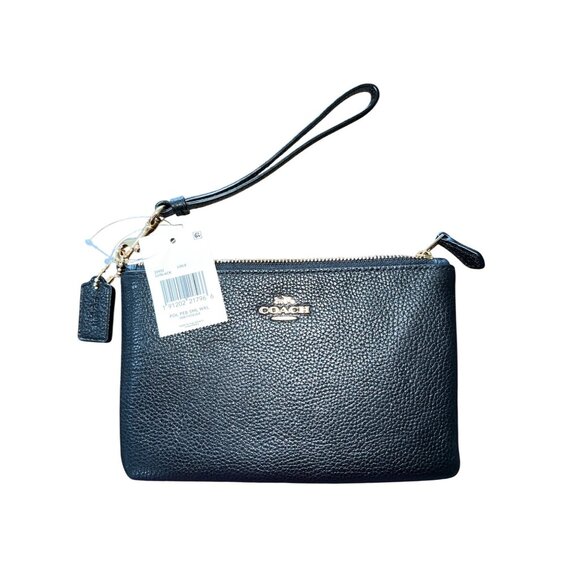 NWT Coach small black wristlet pebbled leather NEW - Picture 1 of 6